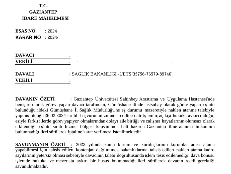 Naklen Atama Talebinin Reddine İtiraz