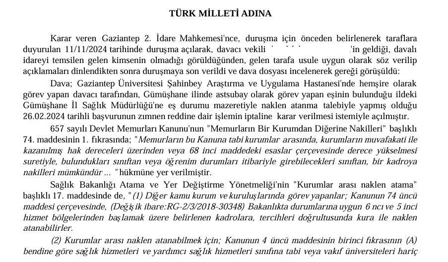 Naklen Atama Talebinin Reddine İtiraz