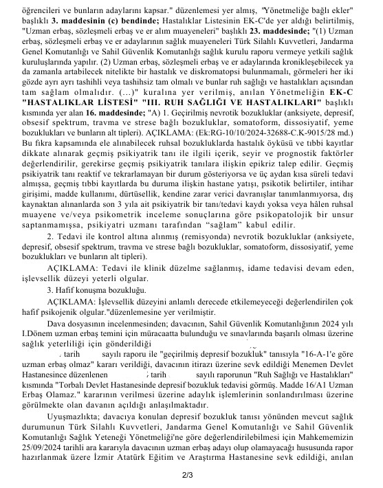 Sahil Güvenlik Komutanlığı Uzman Erbaş Alımı Elenme Davası